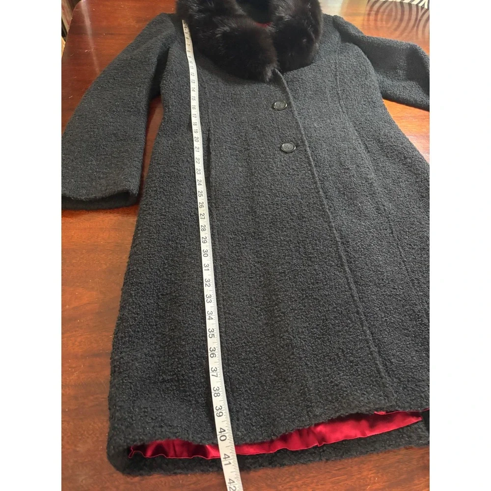 Marvin Richards Womens Vintage Wool Blend Coat 12 Fur Collar Luxury Glam Classic